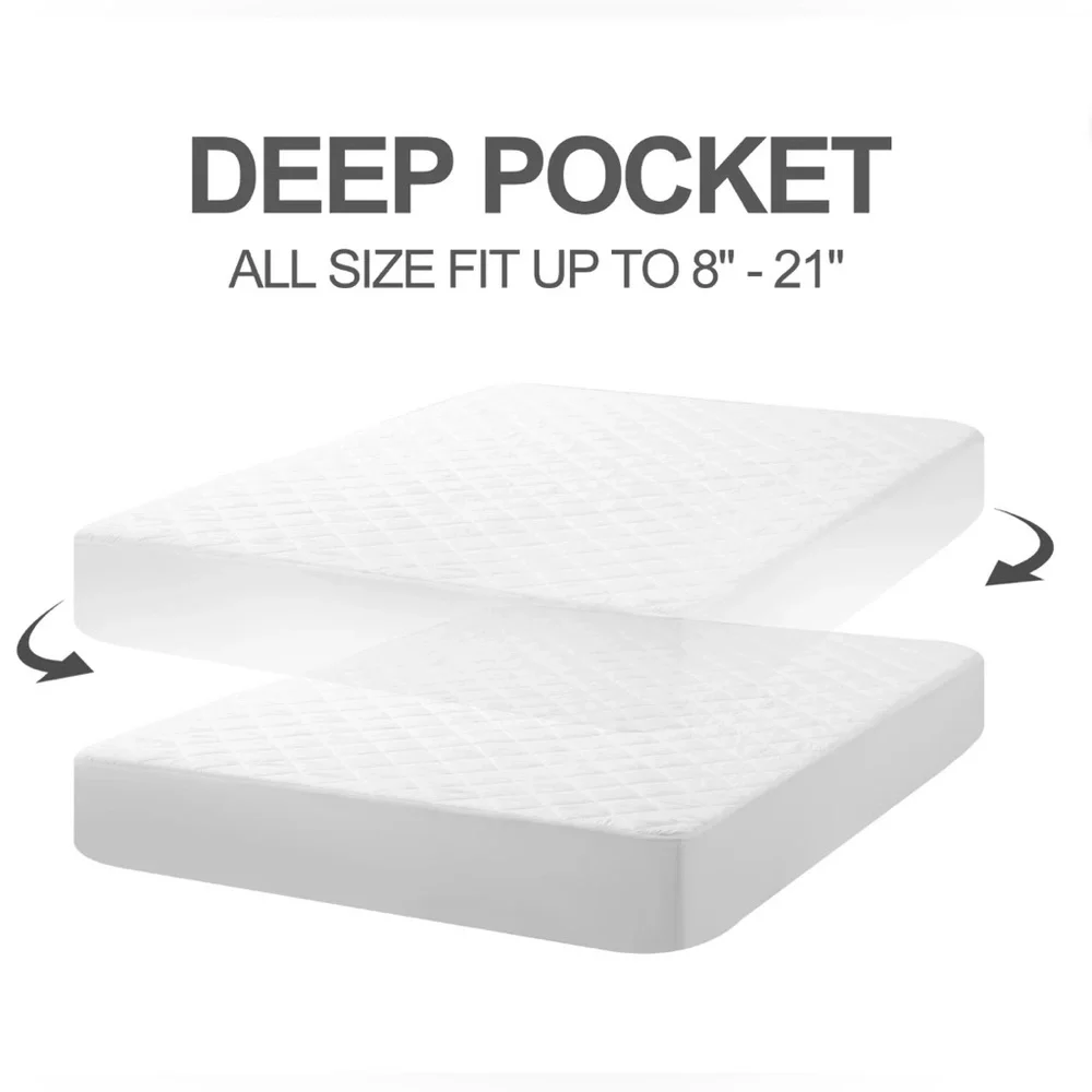 Full Size Waterproof Quilted Mattress Protector Cover w/ Deep Pocket, White -NWT